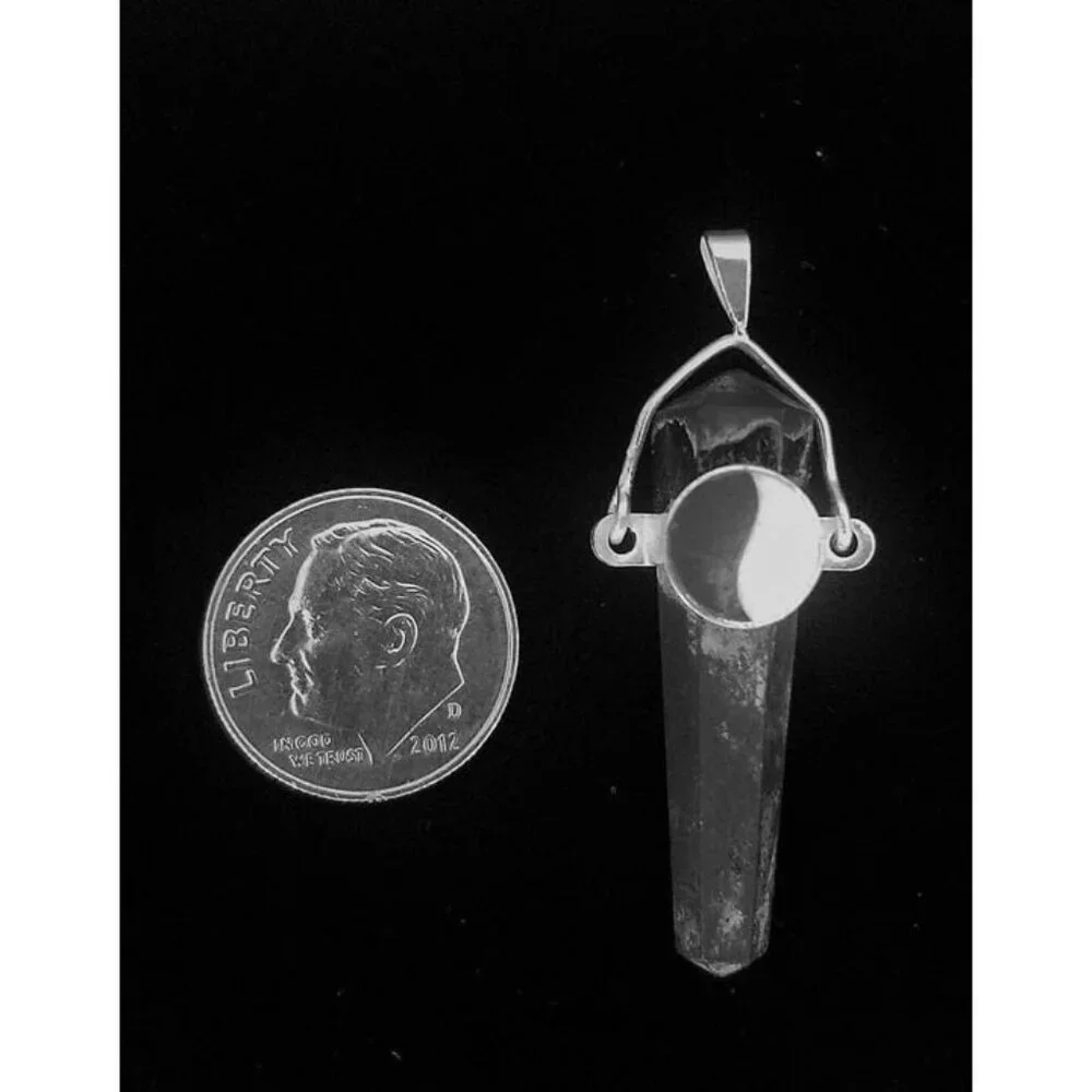 Onyx YIN YANG charm obelisk inlay 925 sterling silver pendant artisan - Picture 2 of 8